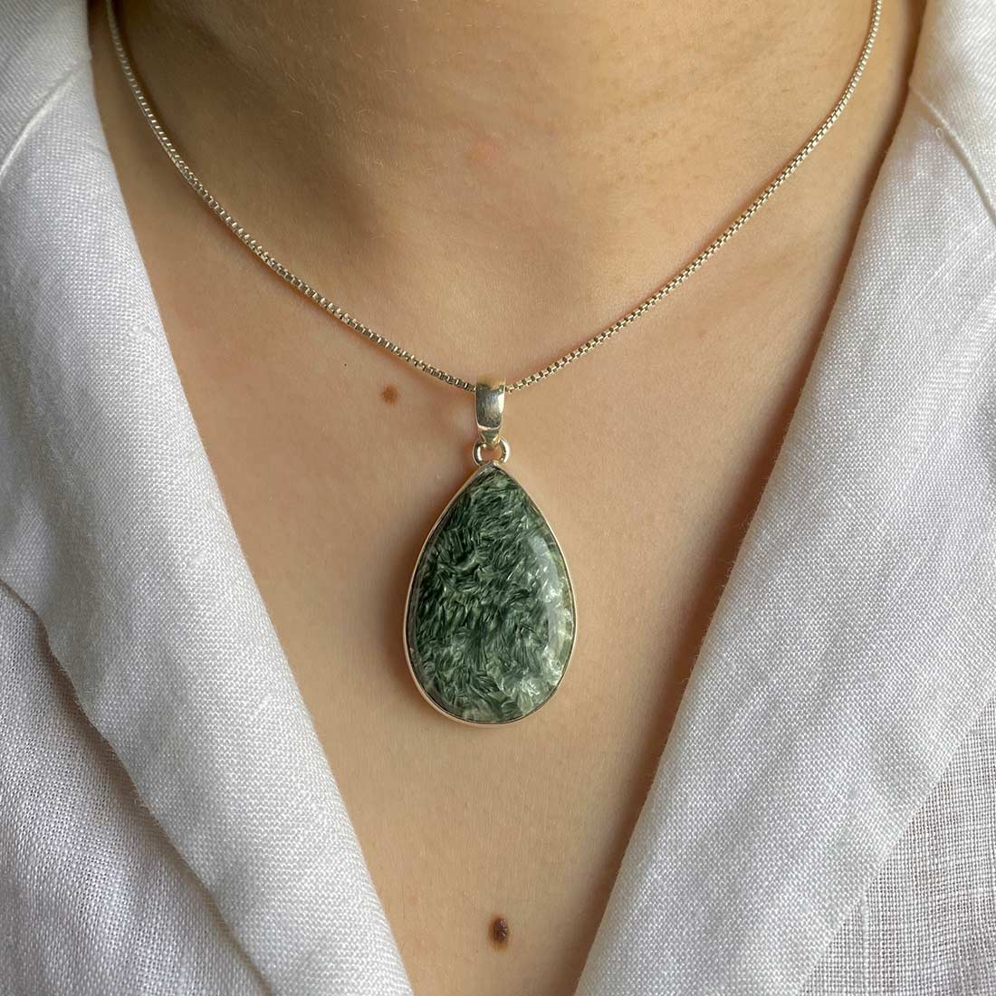 Premium Seraphinite Silver Pendant - Elegant Statement Jewelry