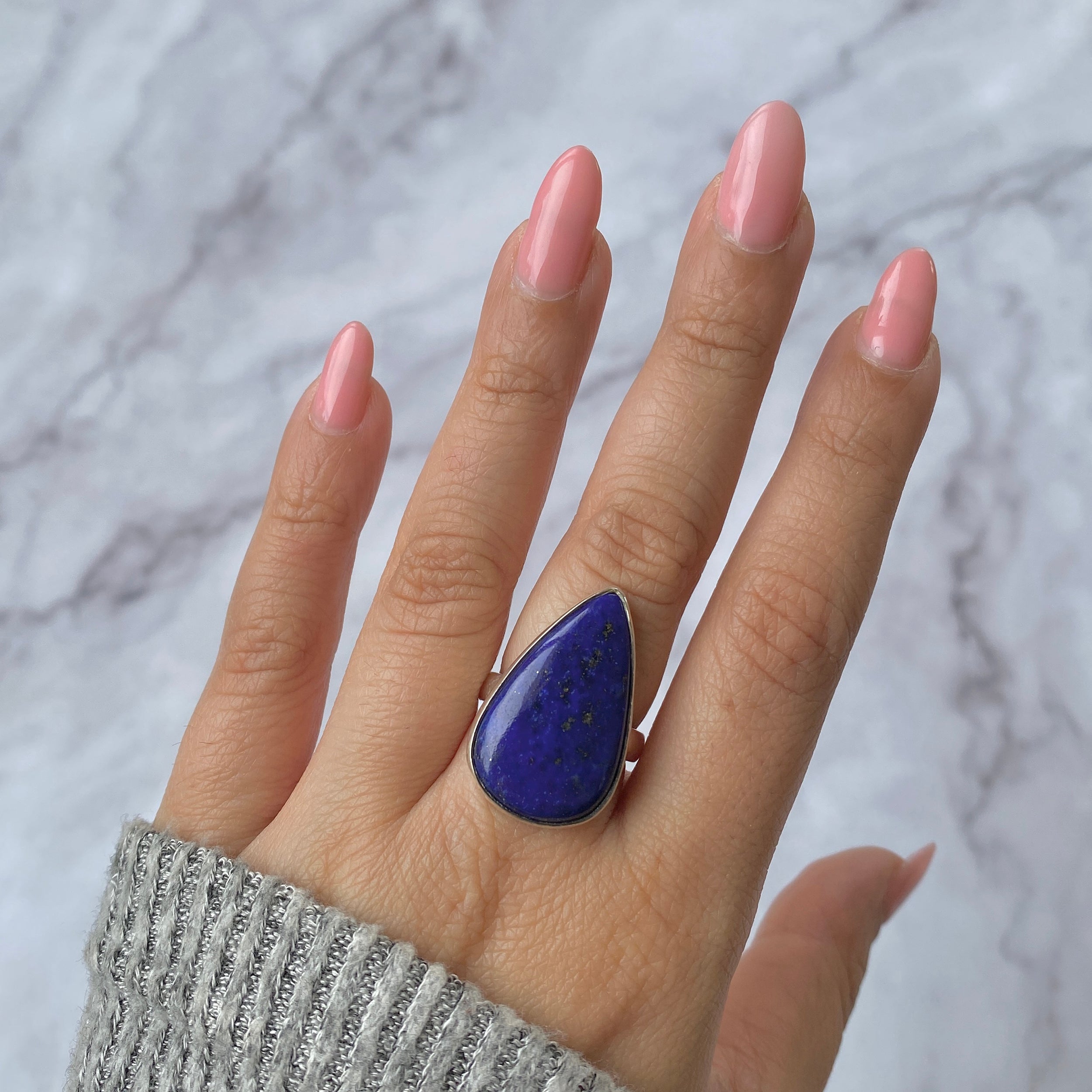 Premium Lapis Adjustable Ring - Elegant Statement Jewelry