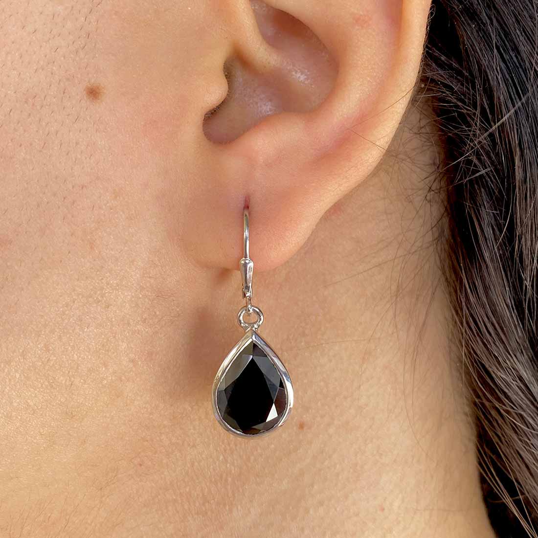 Premium Black Tourmaline Leverback Earrings - Elegant & Protective