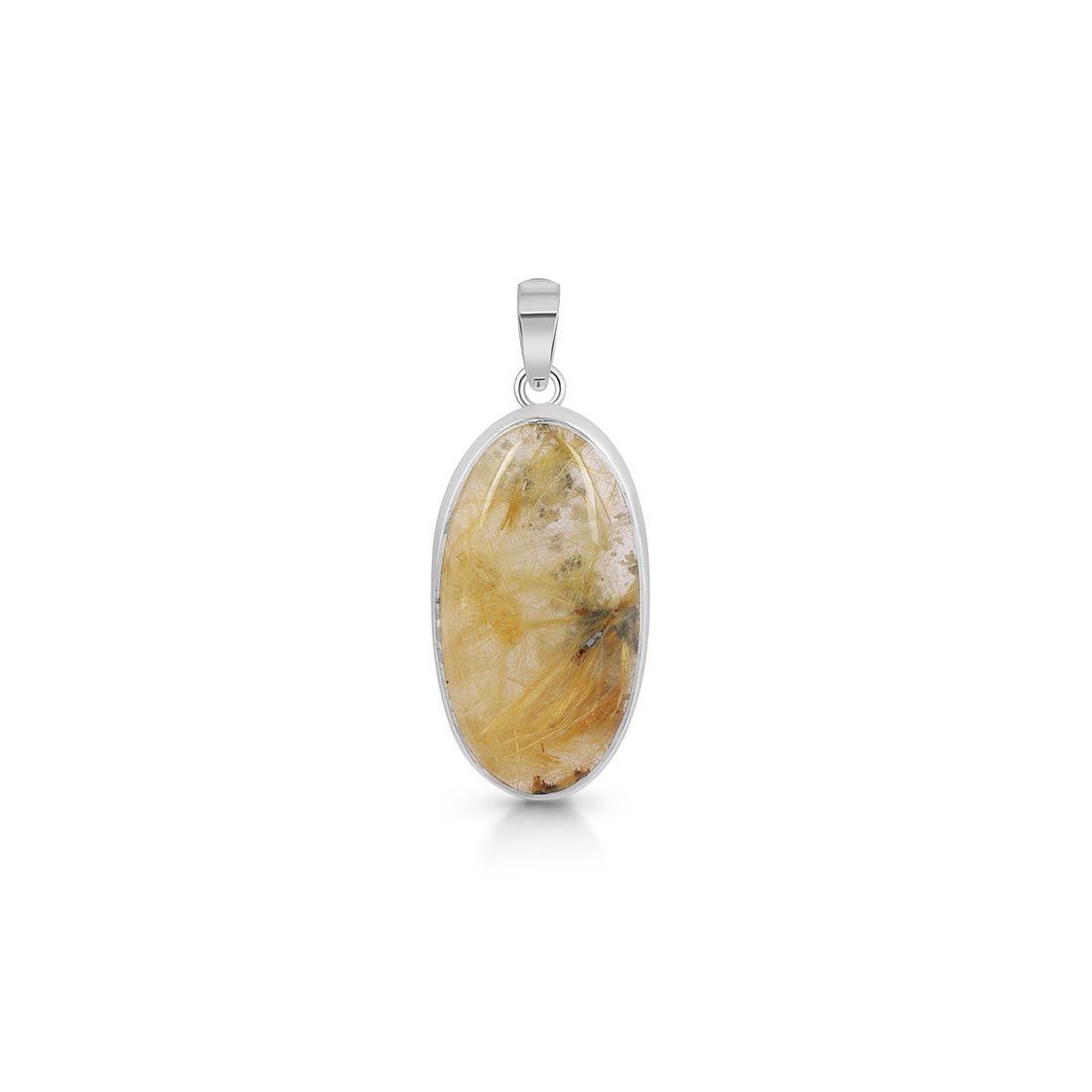 Premium Golden Rutile Statement Pendant - Elegant 925 Sterling Silver