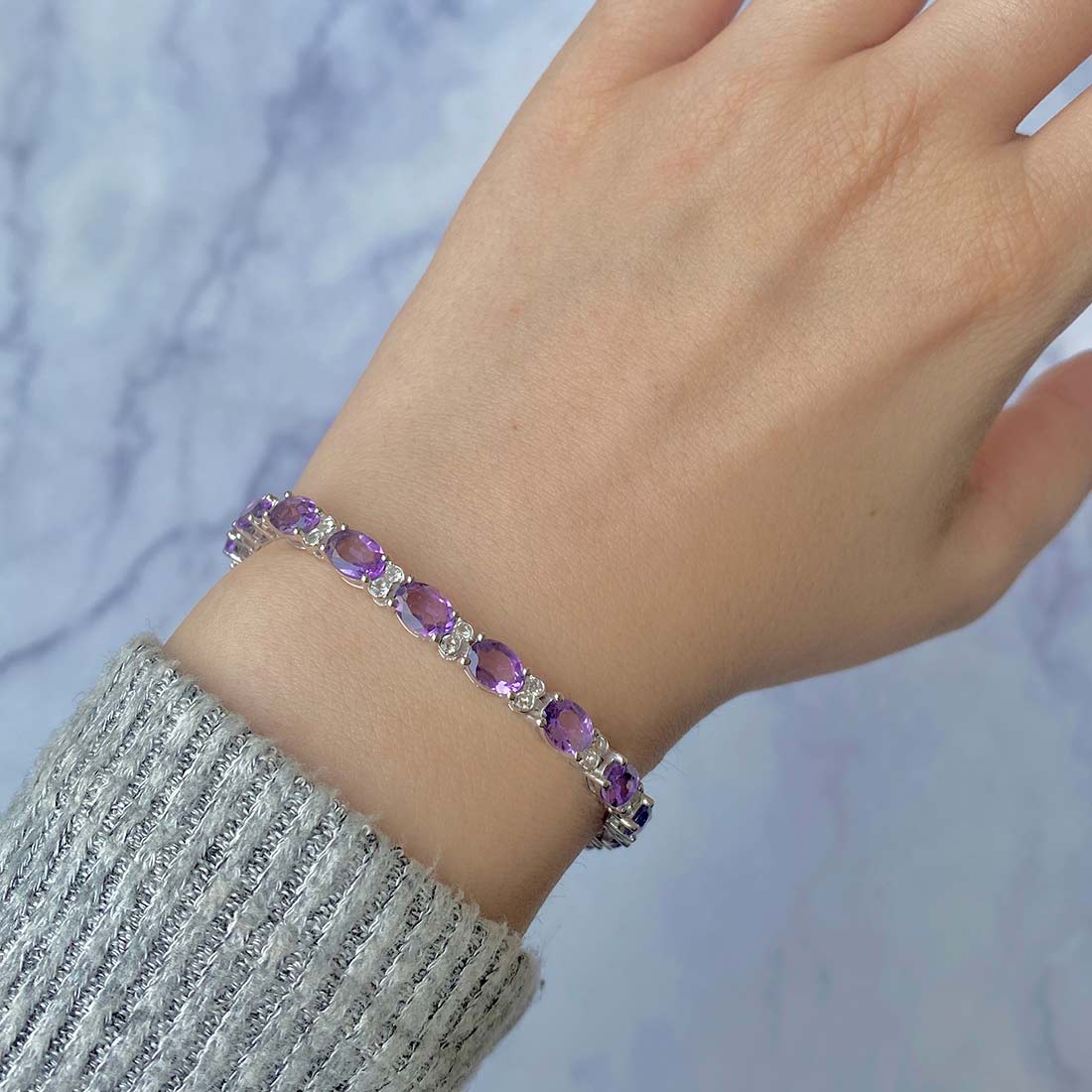 Premium Amethyst Bracelet - Elegant 925 Sterling Silver (AMT-SB-108)