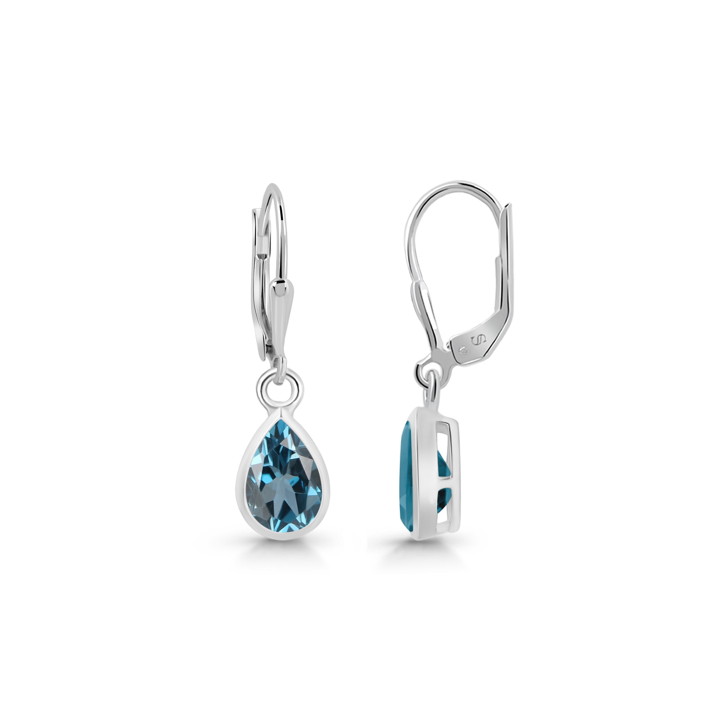 Premium London Blue Topaz Leverback Earrings - Elegant Sterling Silver Design (LBTZ-SE-679)