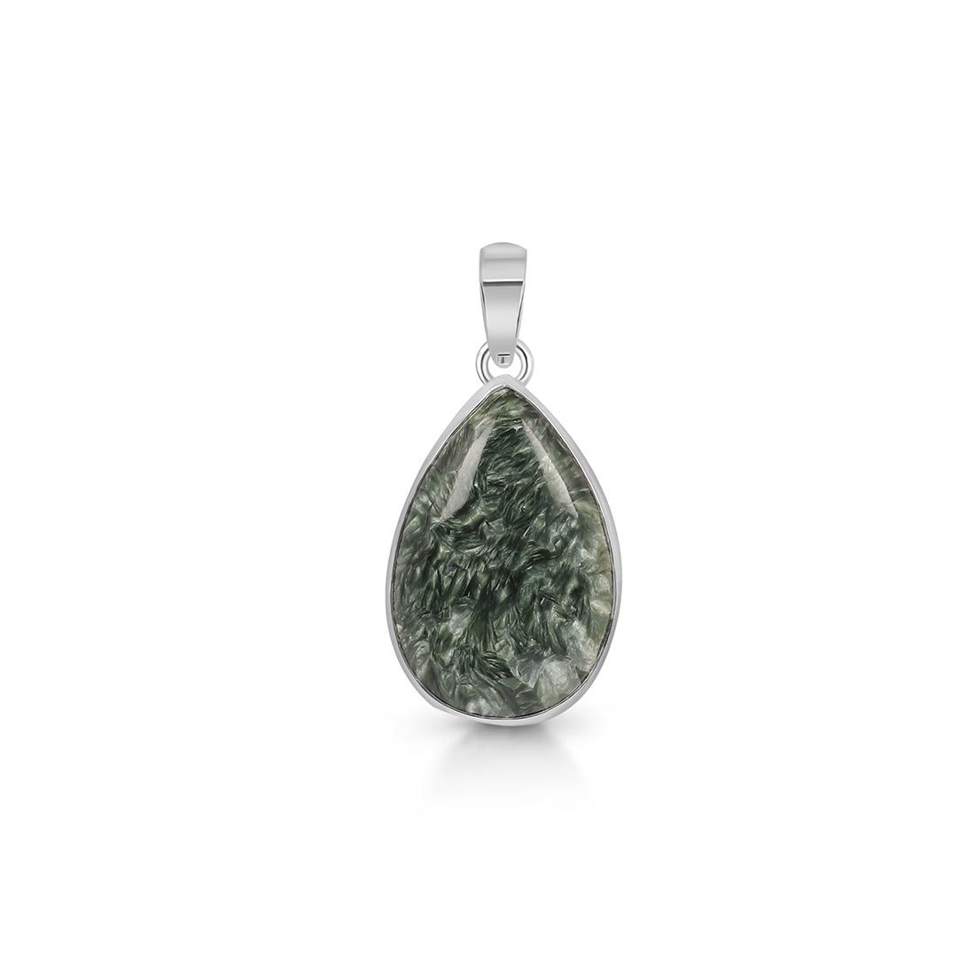 Premium Seraphinite Silver Pendant - Elegant Statement Jewelry