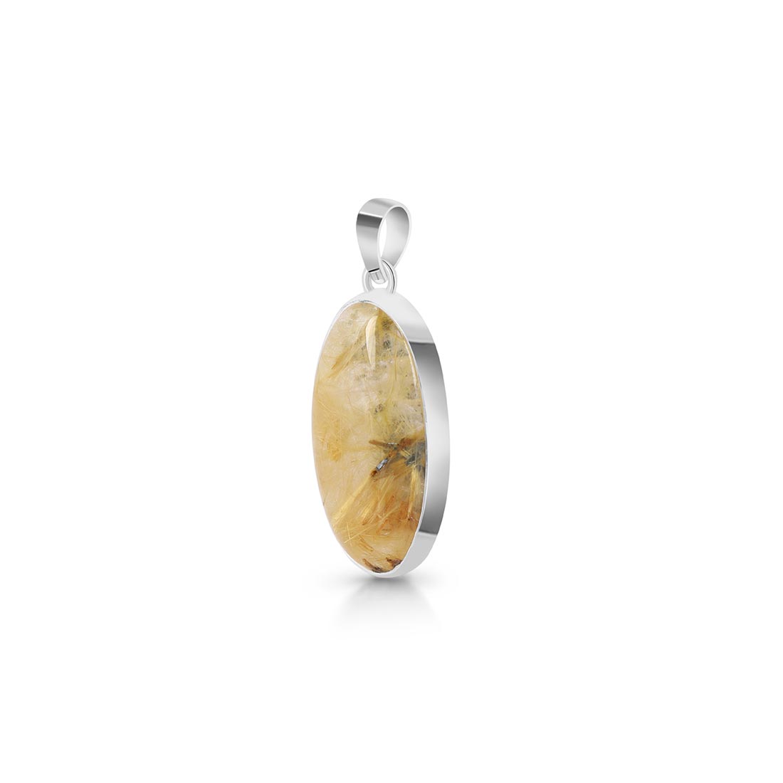 Premium Golden Rutile Statement Pendant - Elegant 925 Sterling Silver