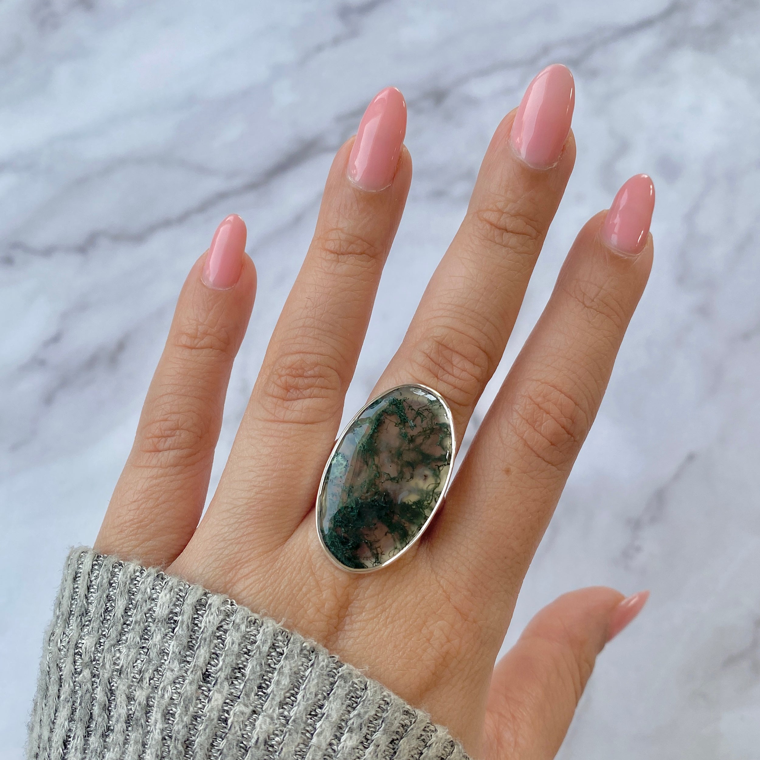 Premium Moss Agate Adjustable Ring - Elegant Statement Jewelry