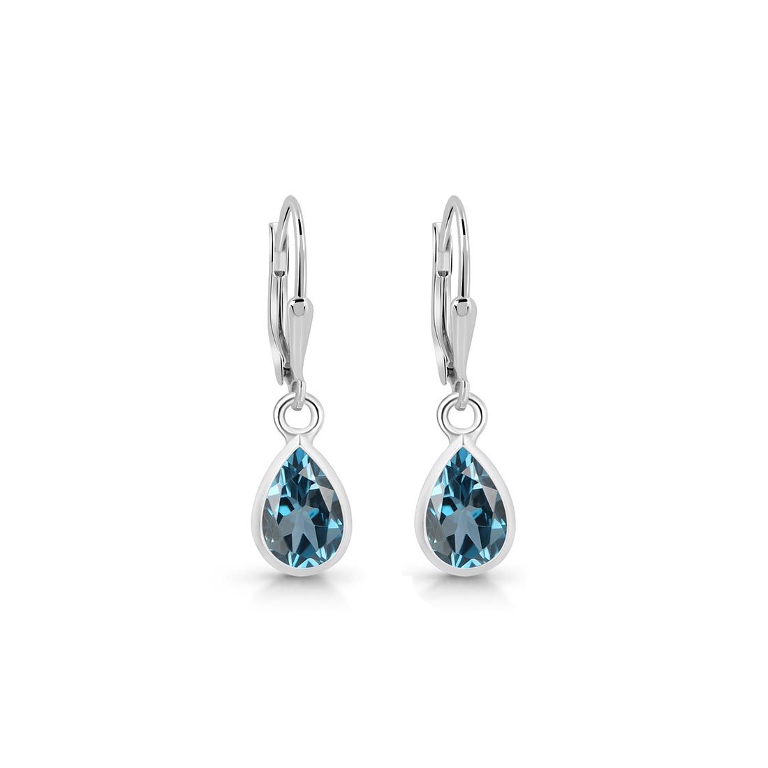 Premium London Blue Topaz Leverback Earrings - Elegant Sterling Silver Design (LBTZ-SE-679)