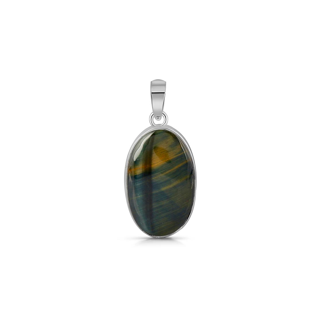 Premium Blue Tiger Eye Pendant - Elegant Sterling Silver Jewelry