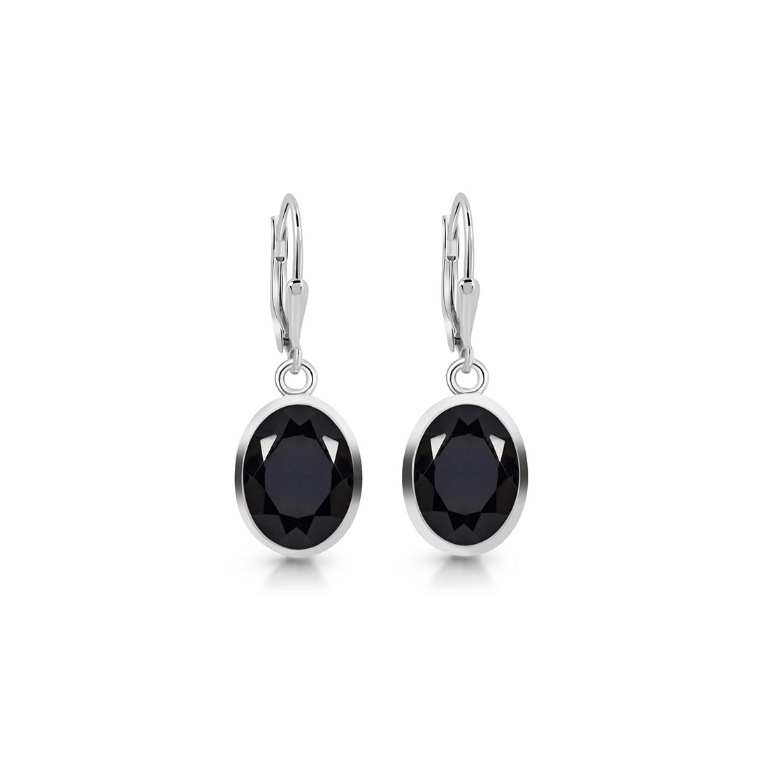 Premium Black Tourmaline Leverback Earrings - Elegant 925 Sterling Silver (BLS-SE-709)