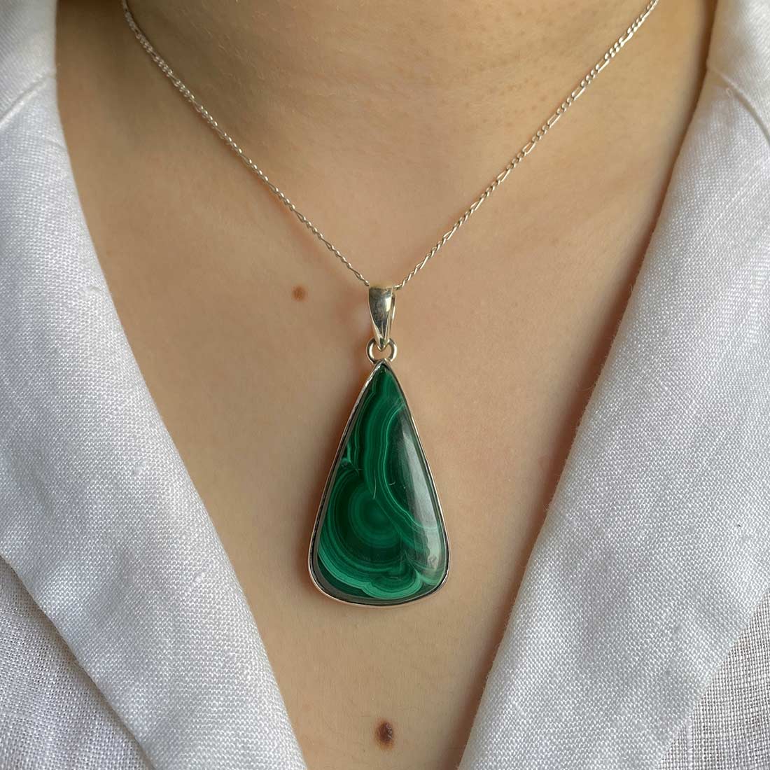 Premium Malachite Pendant - Elegant 925 Sterling Silver Jewelry (MLC-P-18)