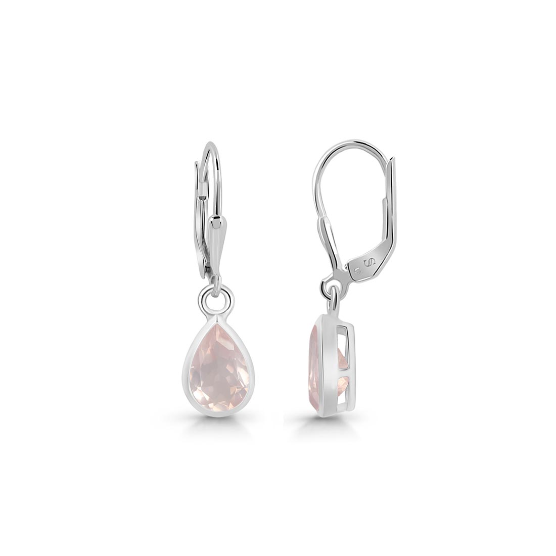 Premium Rose Quartz Leverback Earrings - Elegant Pear-Cut Design