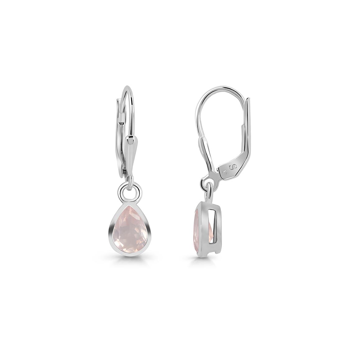 Premium Rose Quartz Leverback Earrings - Elegant 925 Sterling Silver (RSQ-SE-1317)