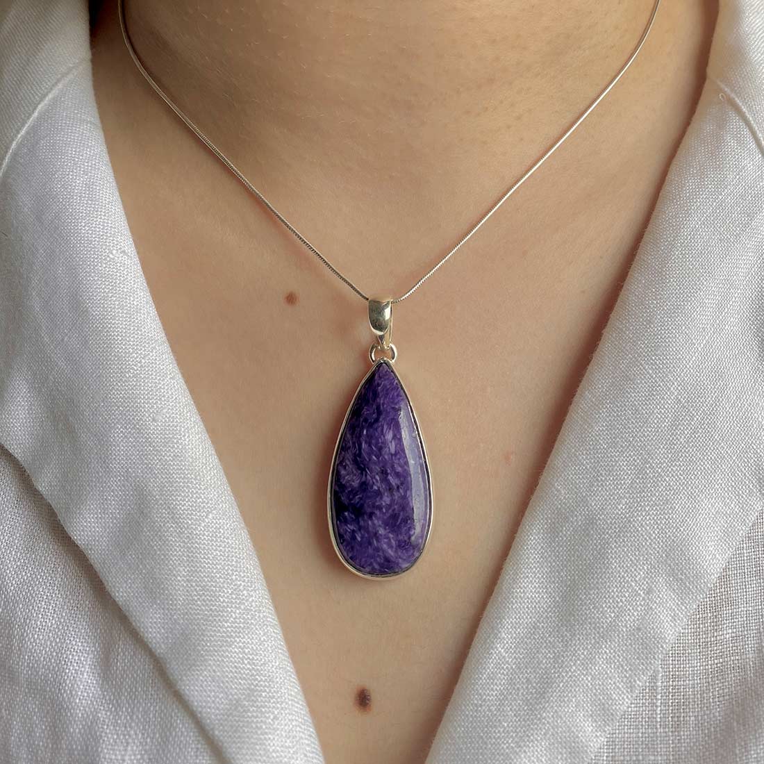 Premium Charoite Statement Pendant - 925 Sterling Silver