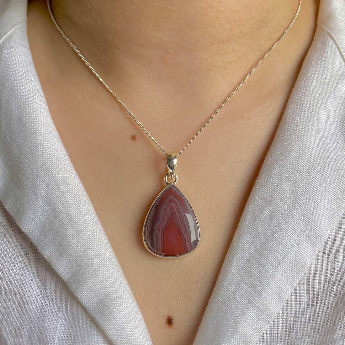 Premium Botswana Agate Pendant - Elegant 925 Sterling Silver Jewelry