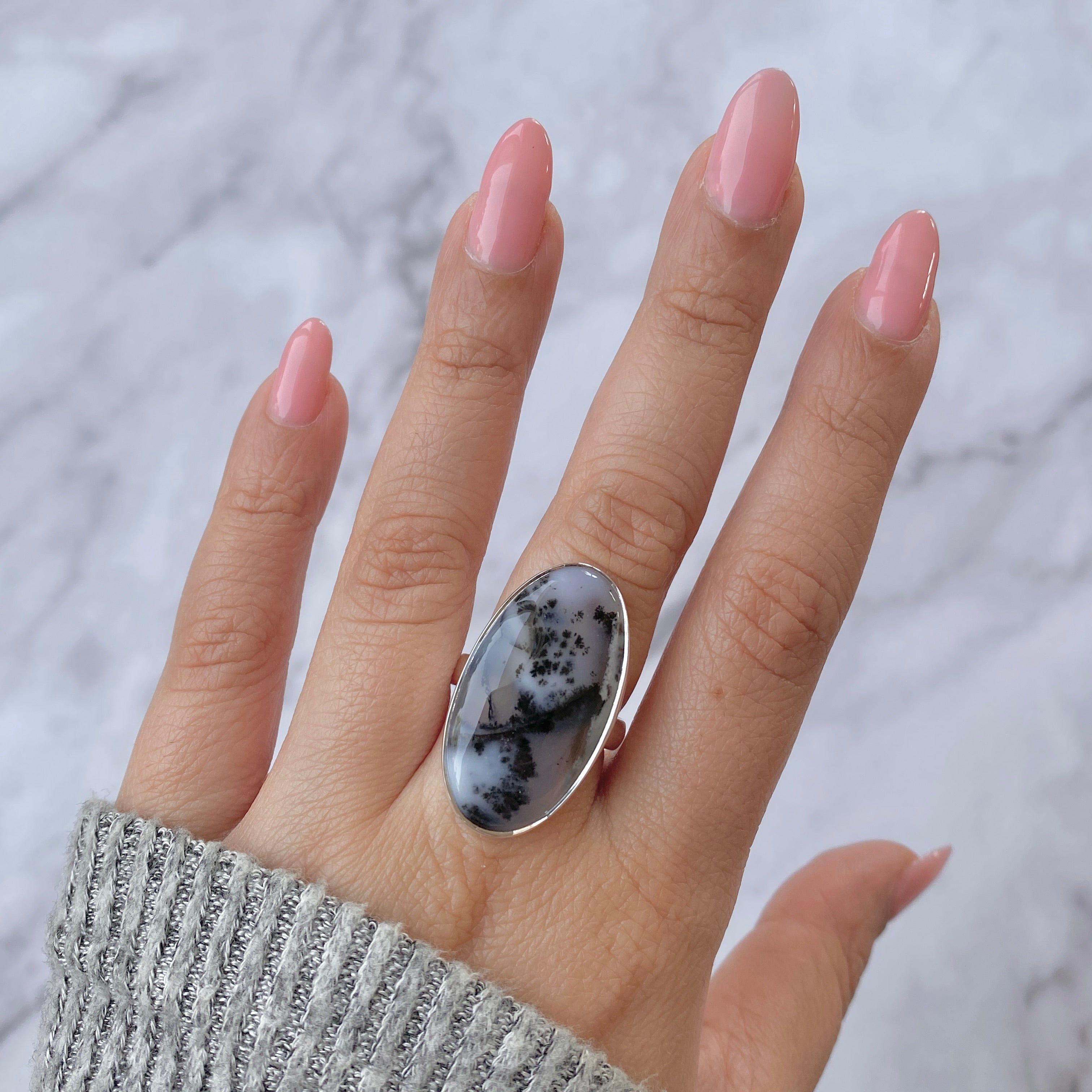 Premium Dendritic Agate Adjustable Ring - Ultimate Elegance (DDA-R-13)