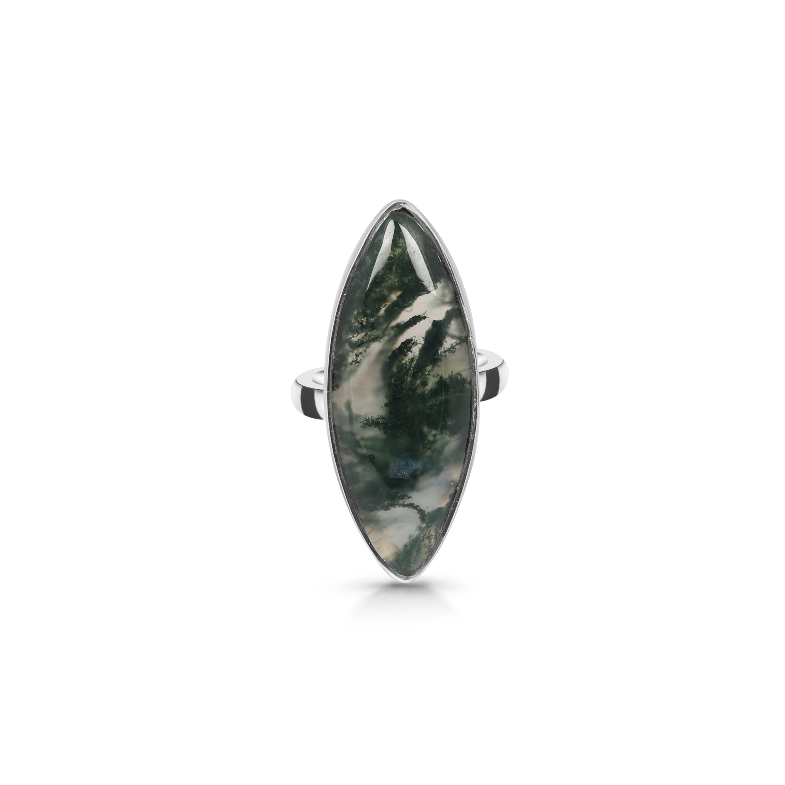 Premium Moss Agate Statement Ring - Adjustable Sterling Silver (MOA-R-23)