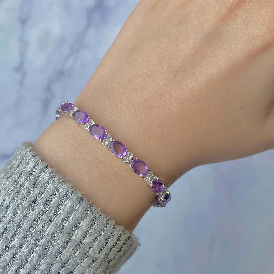 Premium Amethyst Bracelet - Elegant 925 Sterling Silver (AMT-SB-108)