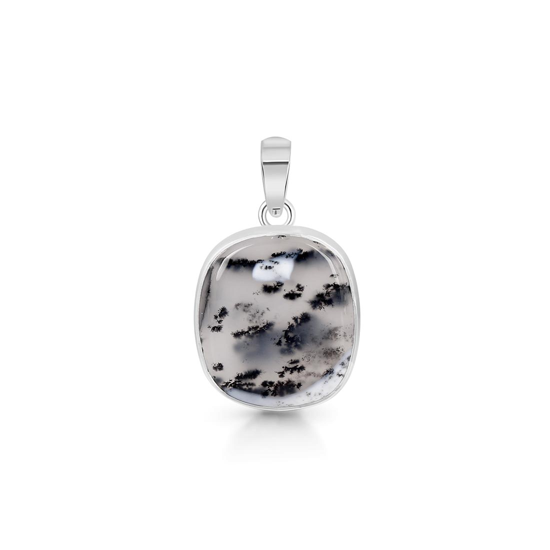 Premium Dendritic Agate Silver Pendant - Elegant Tree Leaf Design (DDA-P-17)