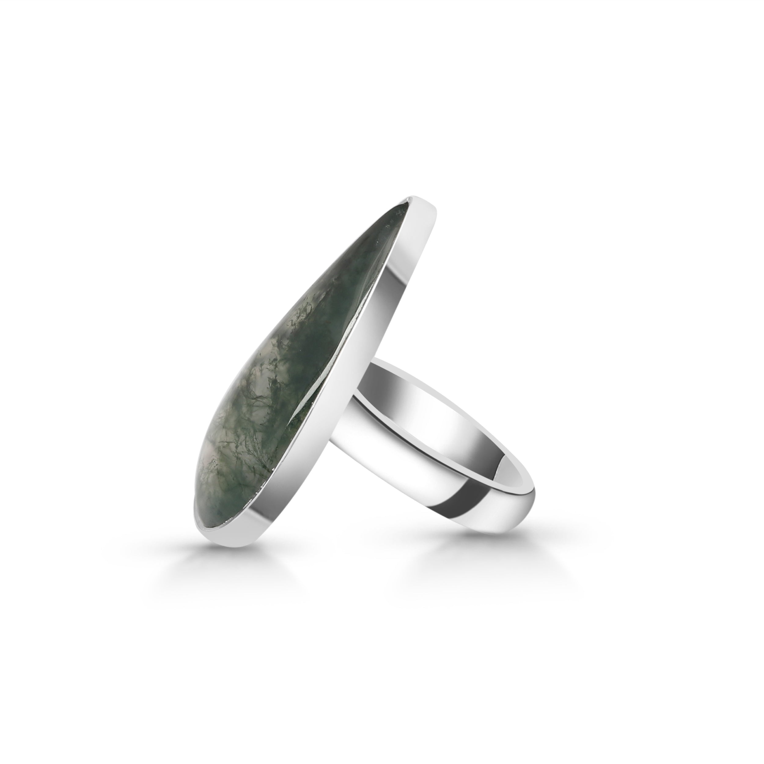 Premium Moss Agate Statement Ring - Sterling Silver Elegance (MOA-R-18)