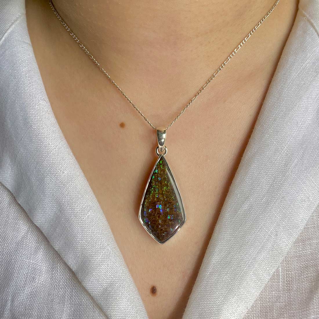 Premium Ammolite Pendant - Elegant Statement Jewelry (AML-P-29)