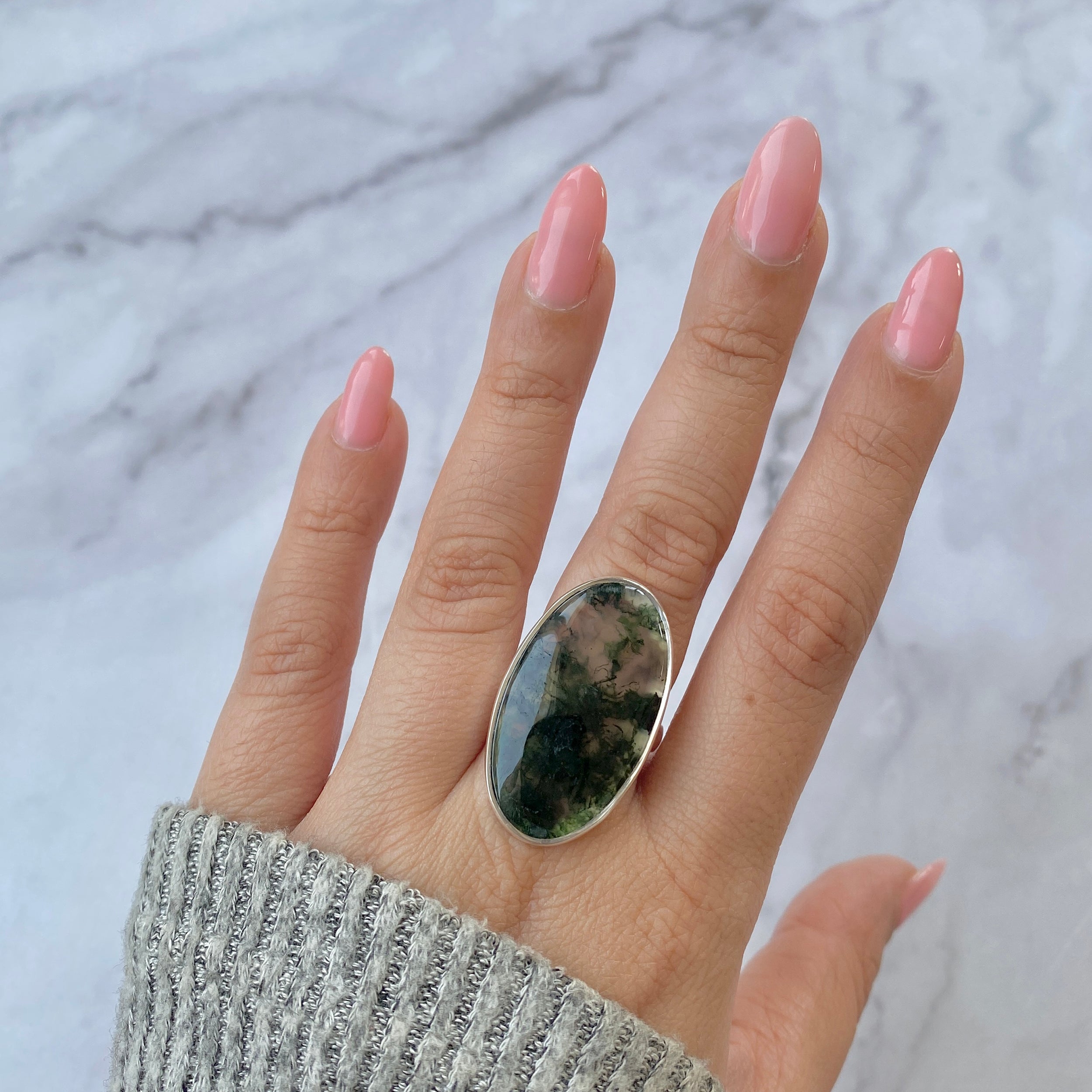 Premium Moss Agate Adjustable Ring - Elegant Statement Jewelry