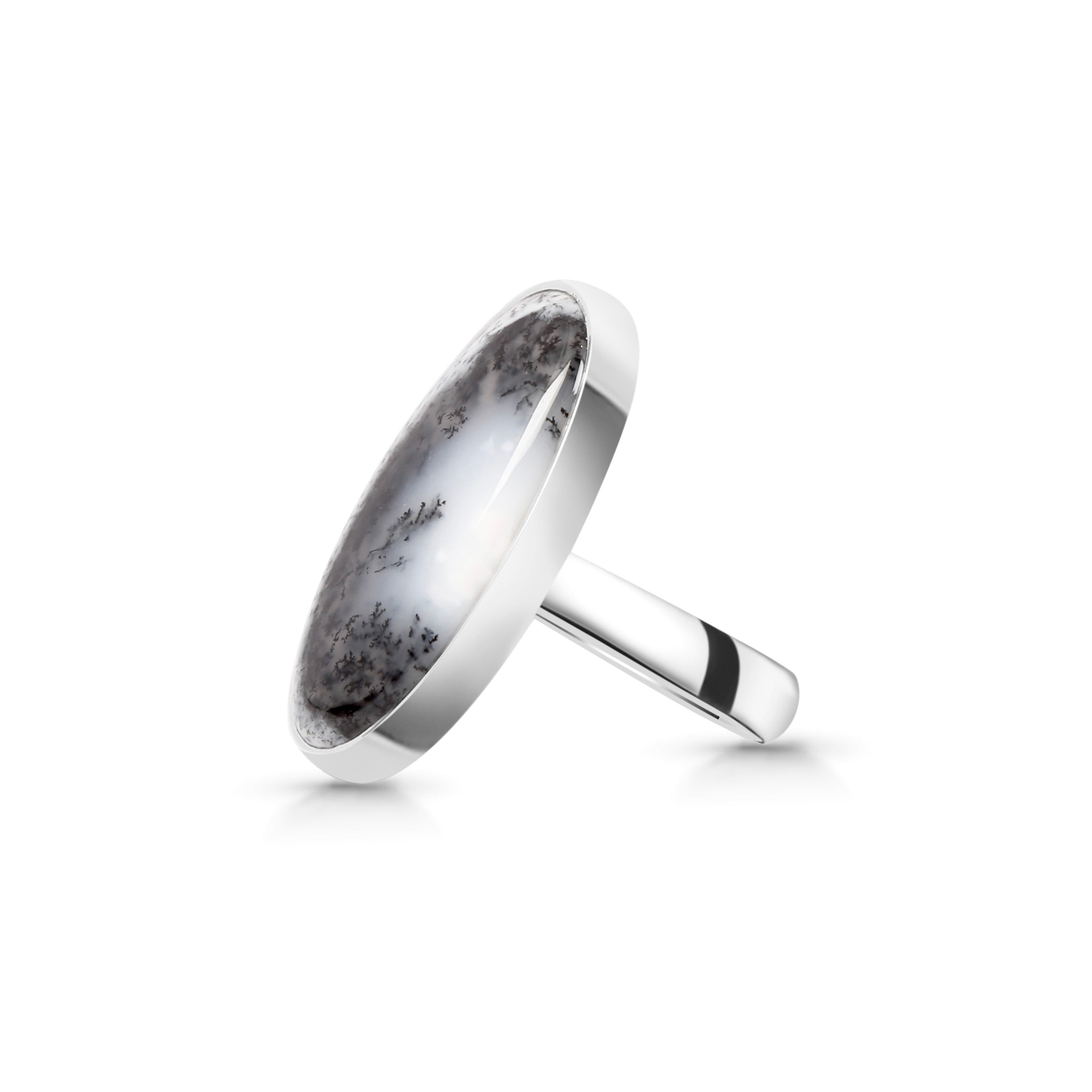 Premium Dendritic Agate Adjustable Ring - Elegant Statement Jewelry