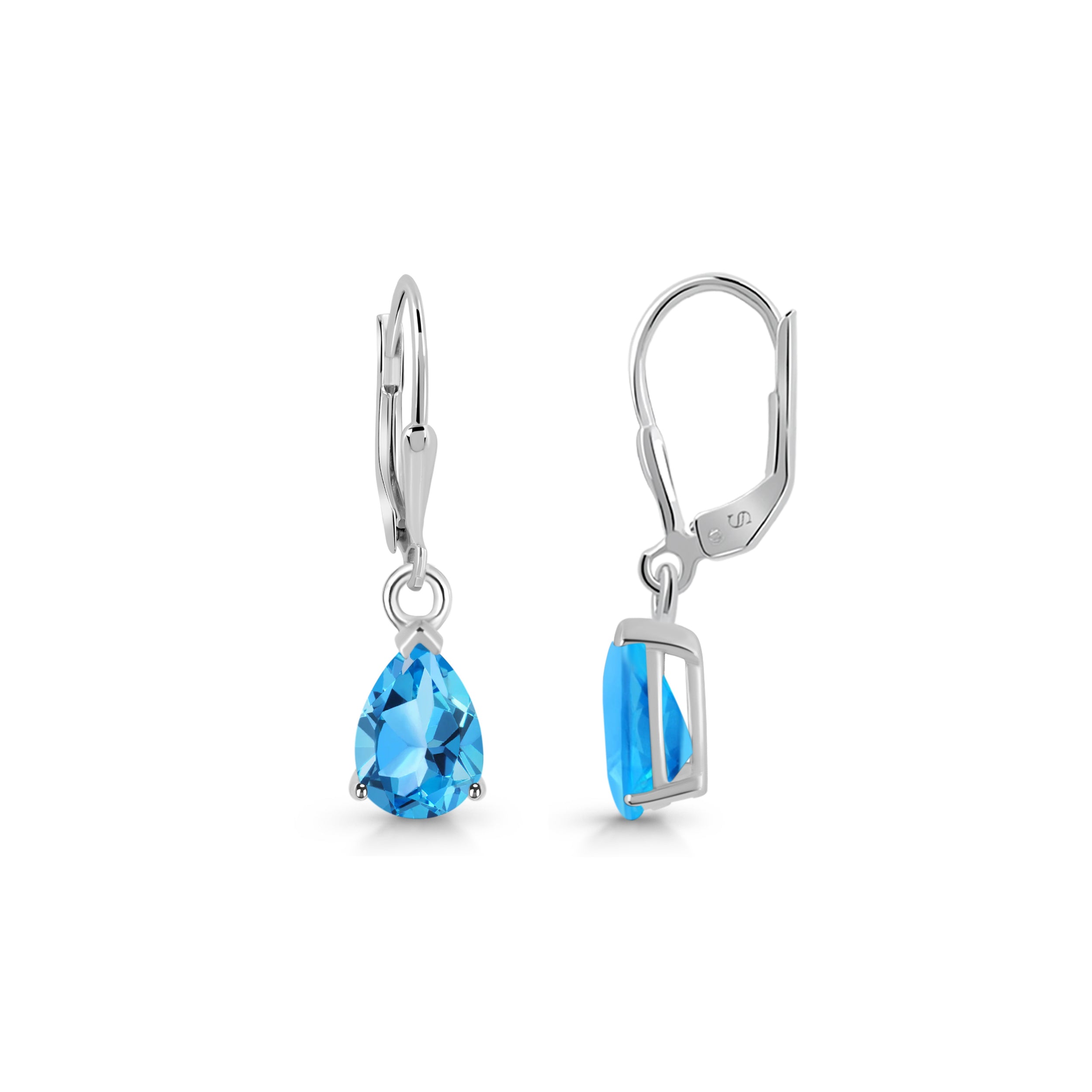 Premium Swiss Blue Topaz Leverback Earrings - Elegant 925 Sterling Silver