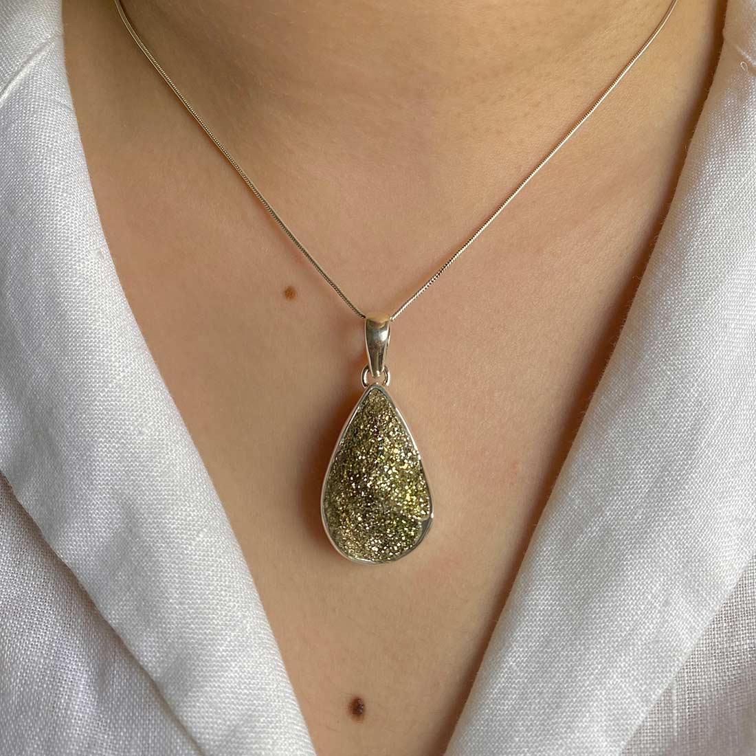 Premium Spectropyrite Druzy Pendant - Elegant Statement Jewelry (SPD-P-11)