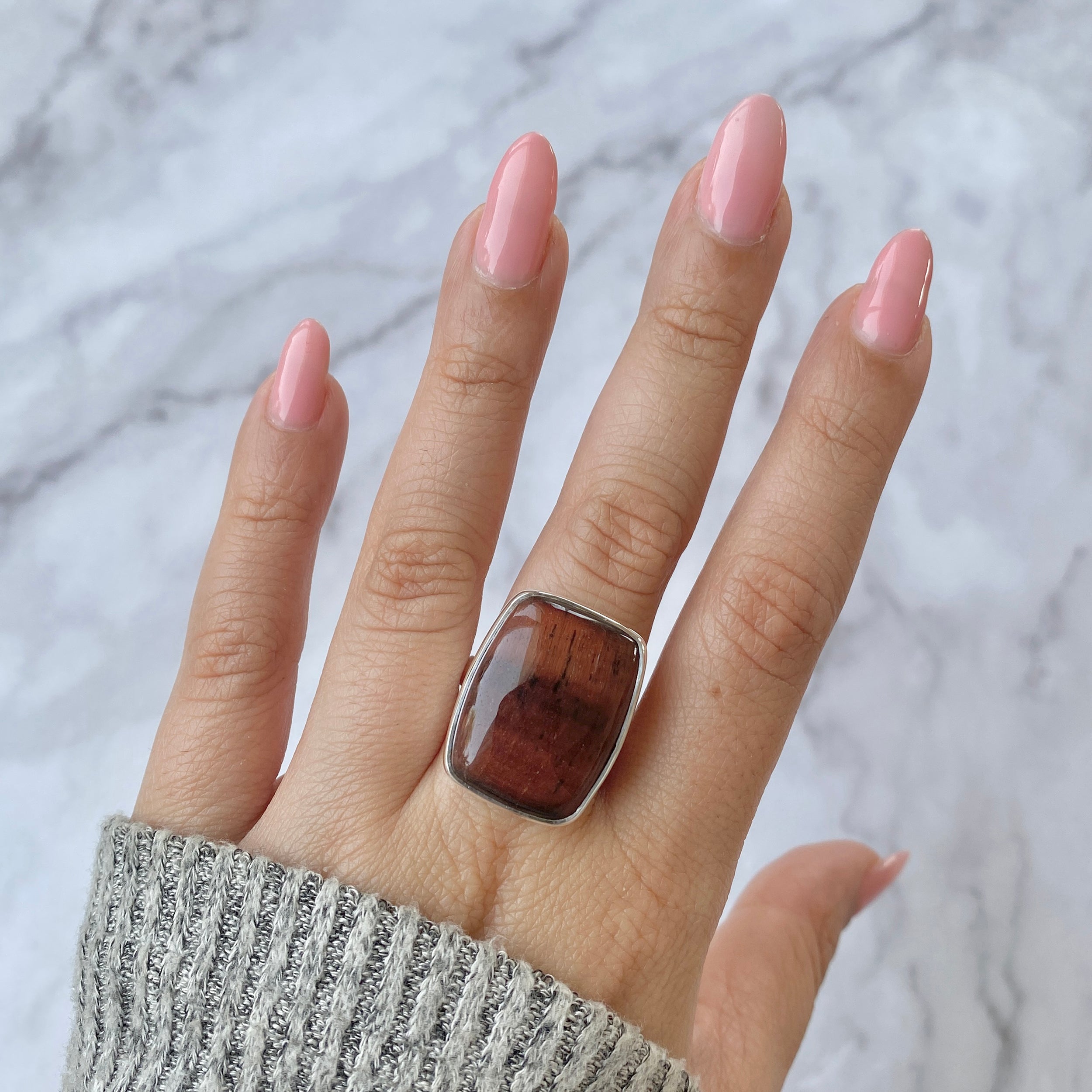 Premium Red Tiger Eye Statement Ring - Sterling Silver Adjustable Design