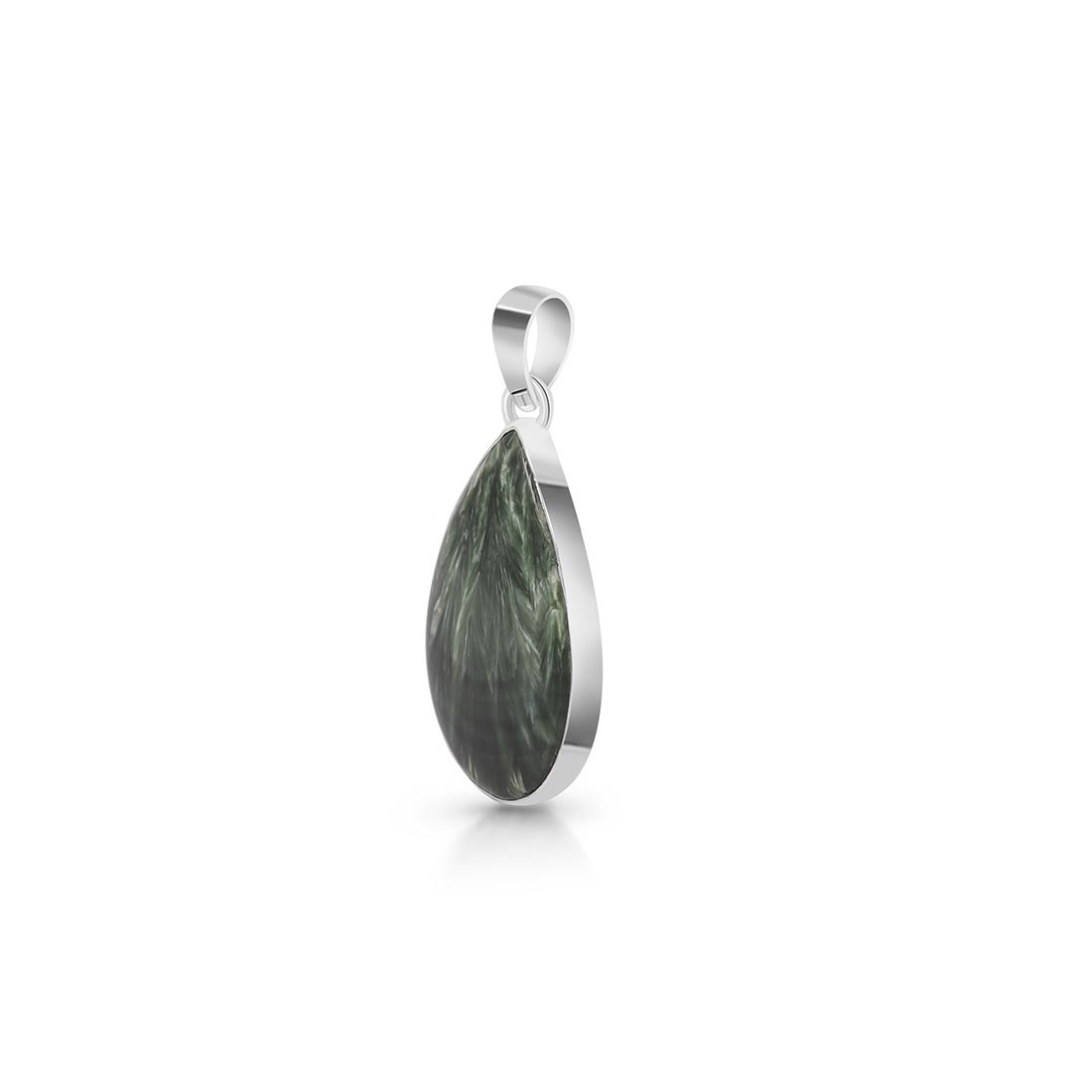 Premium Seraphinite Statement Pendant - Elegant 925 Sterling Silver