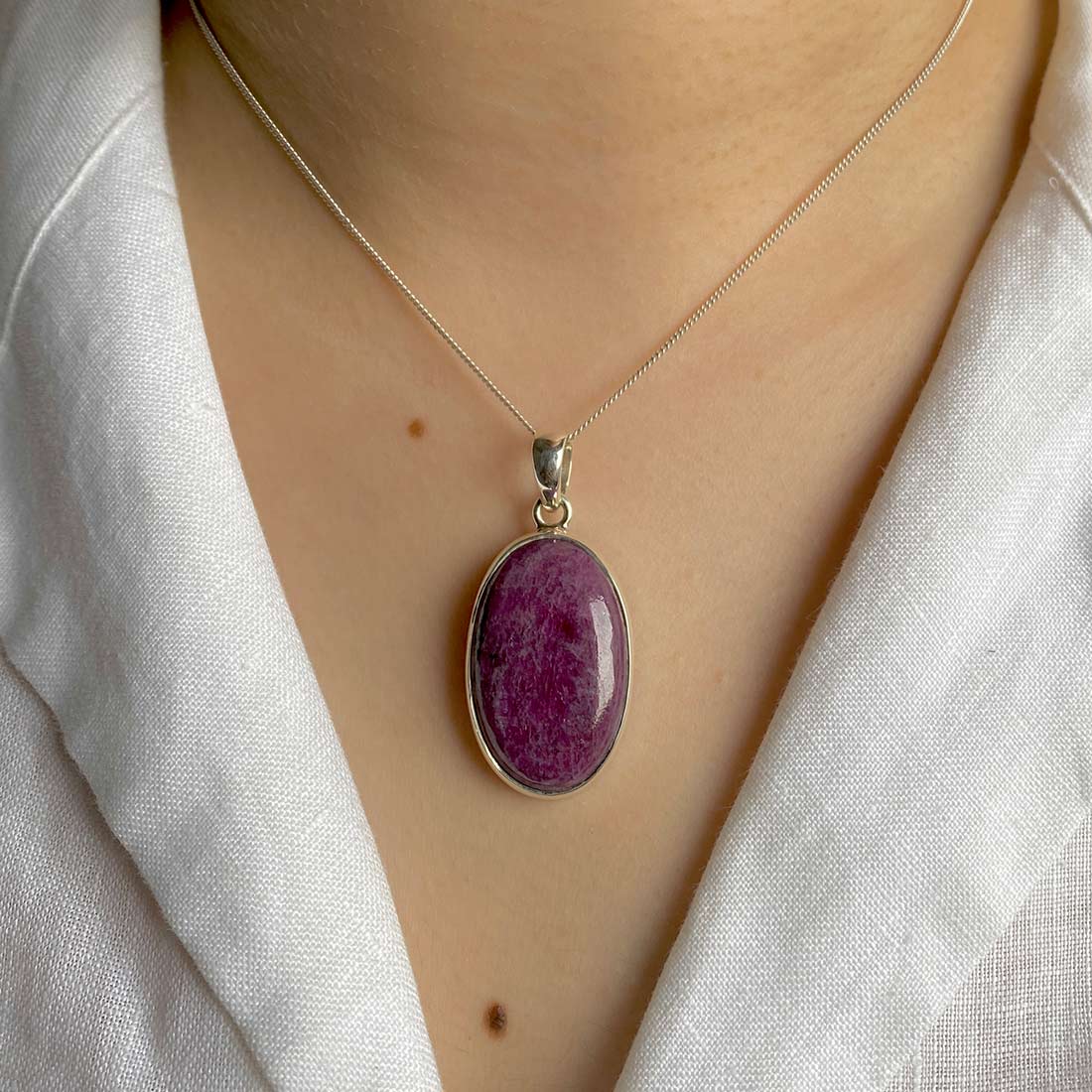 Premium Pink Ruby Zoisite Silver Pendant - Elegant Statement Jewelry