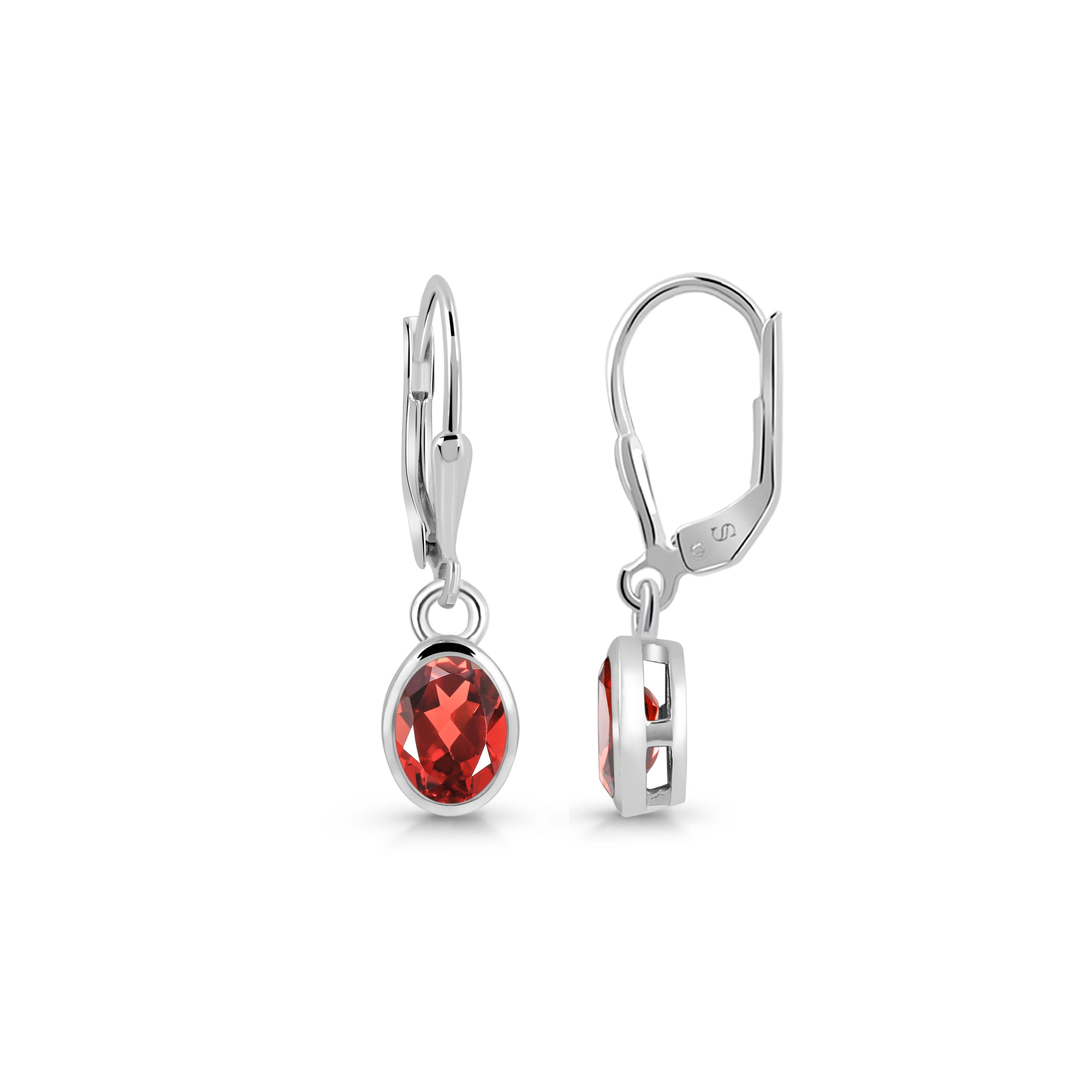 Premium Garnet Leverback Earrings - Elegant 925 Sterling Silver