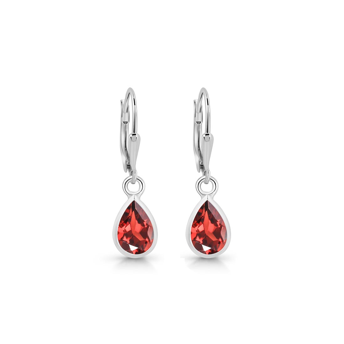 Premium Garnet Leverback Earrings - Elegant Rhodium Vermeil Design