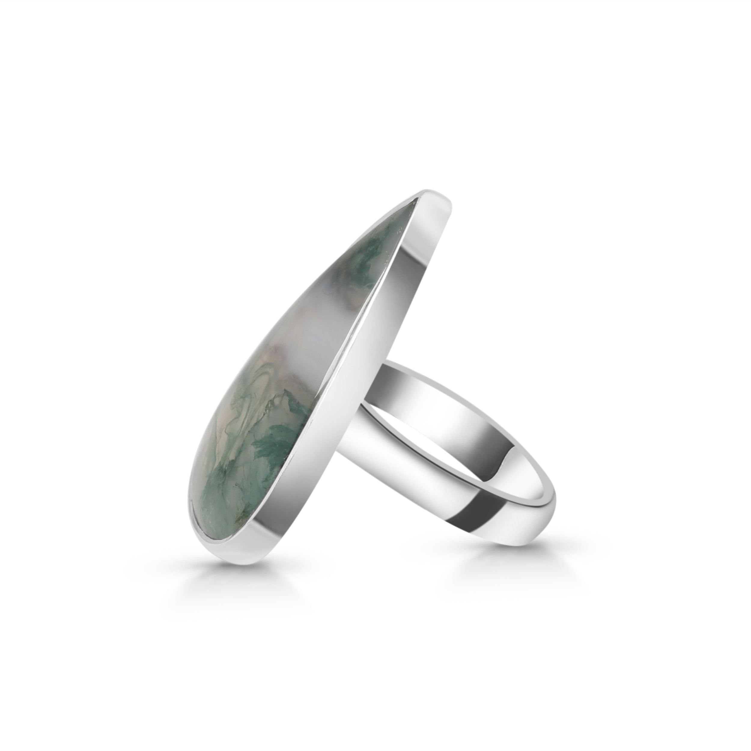 Premium Moss Agate Adjustable Ring - Elegant Statement Jewelry