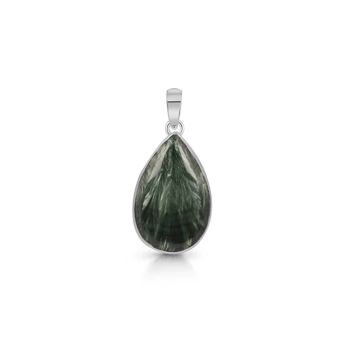 Premium Seraphinite Statement Pendant - Elegant 925 Sterling Silver