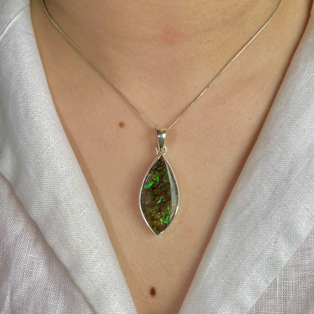 Premium Ammolite Pendant - Elegant Statement Jewelry (AML-P-23)