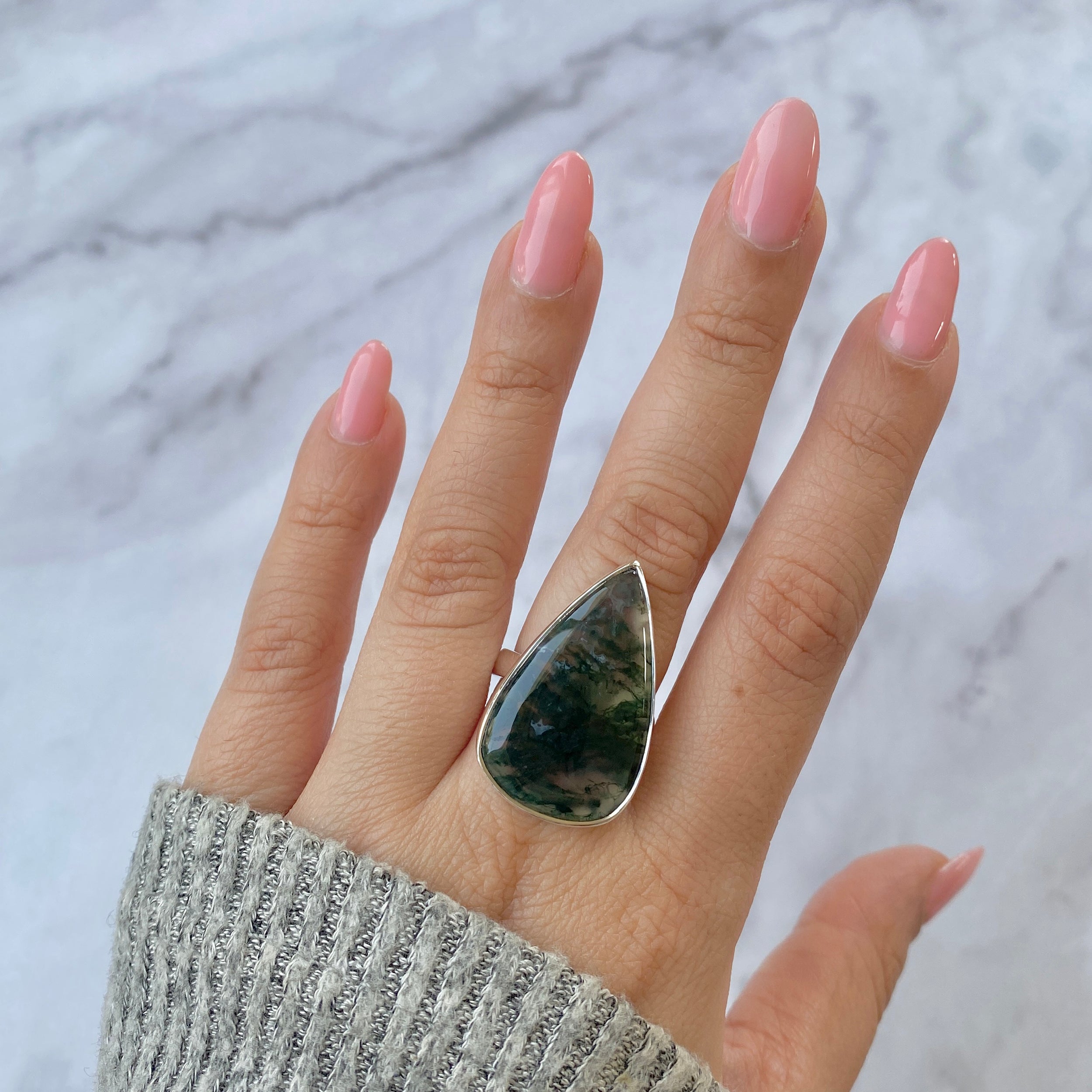 Premium Moss Agate Adjustable Ring - MOA-R-9