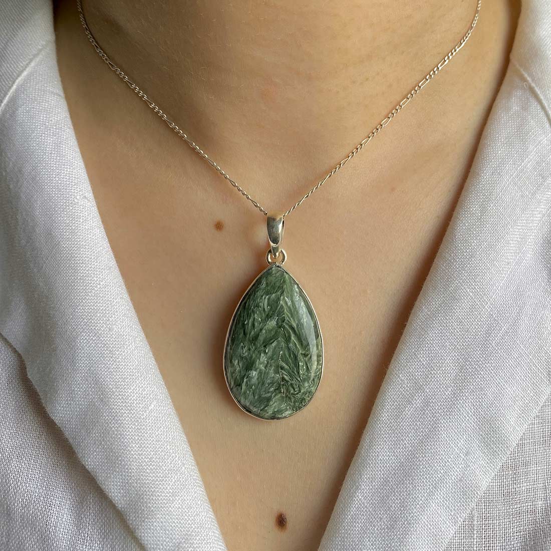 Premium Seraphinite Pendant - Elegant Green Stone Jewelry (SER-P-13)