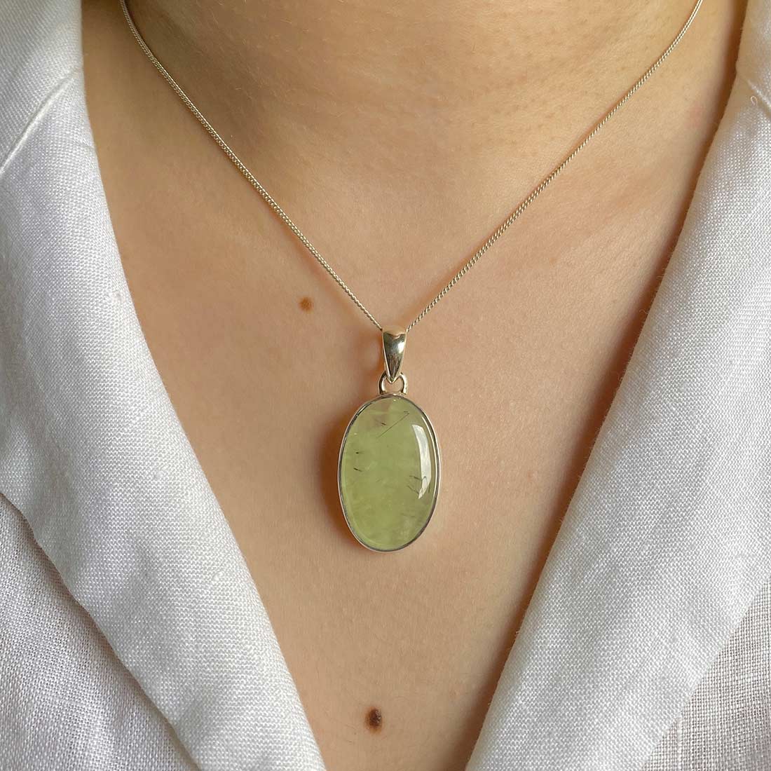 Premium Prehnite Pendant - Elegant 925 Sterling Silver Jewelry (PRN-P-18)