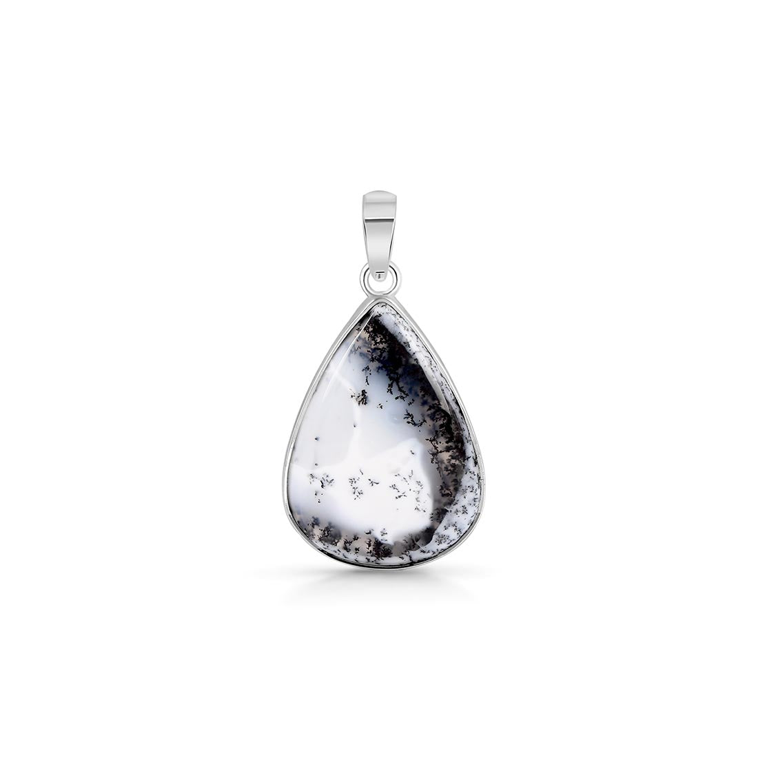 Premium Dendritic Agate Pendant - Elegant Silver Statement Piece