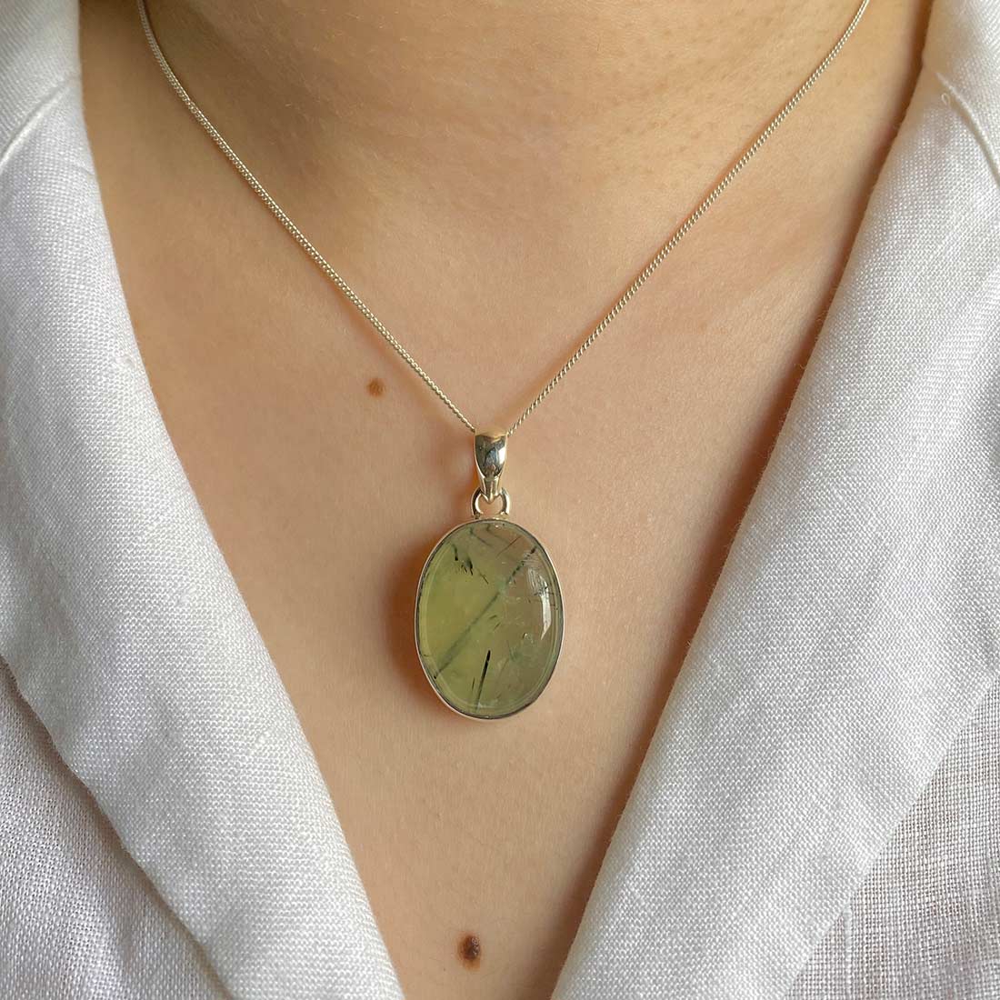 Premium Prehnite Statement Pendant - PRN-P-25 | Elegant Green Gemstone Jewelry