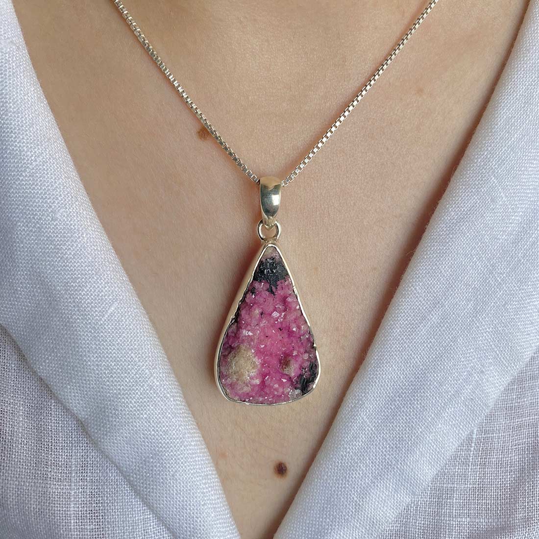 Premium Cobalt Calcite Pendant - Elegant 925 Sterling Silver Jewelry