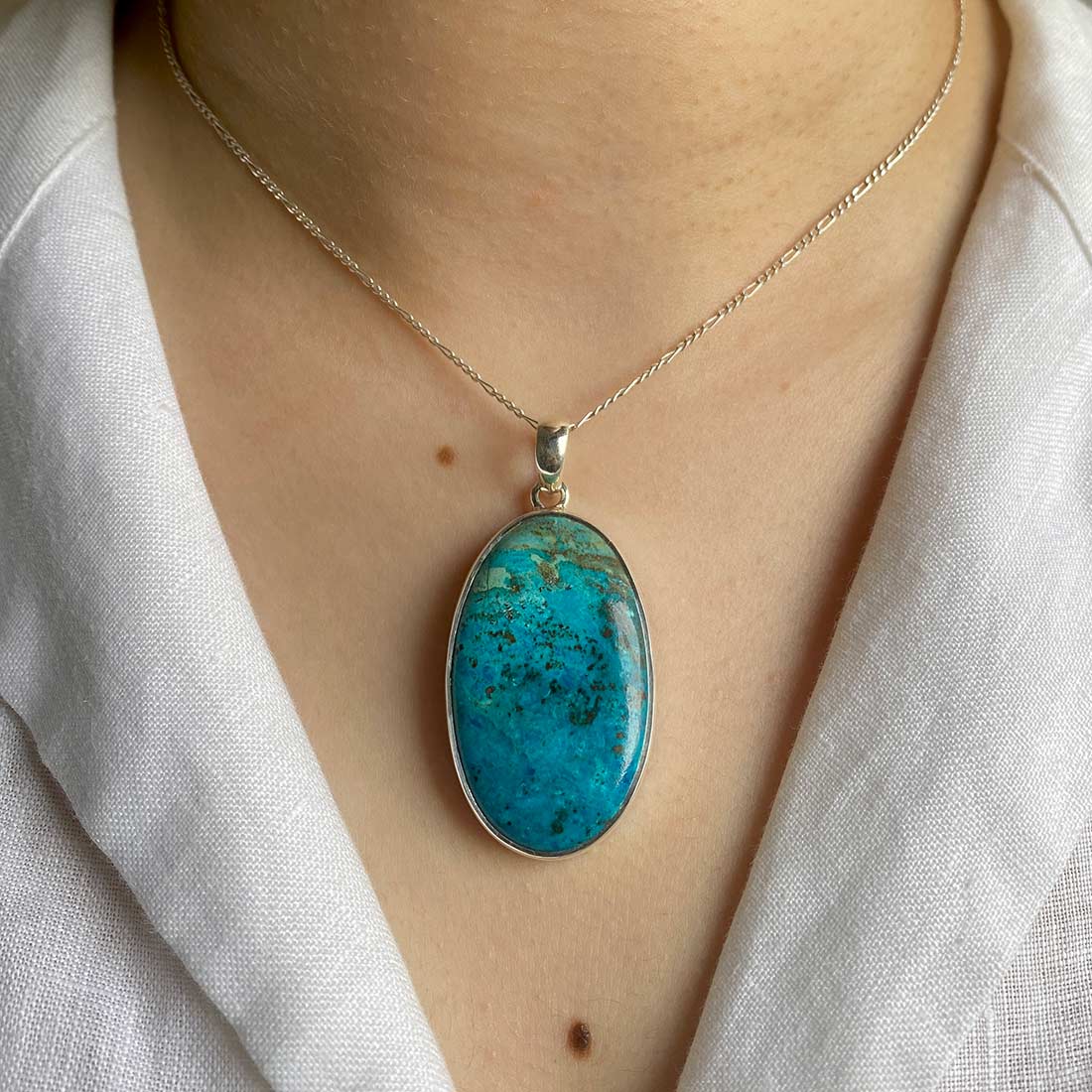 Premium Shattuckite Statement Pendant - Elegant 925 Sterling Silver Jewelry