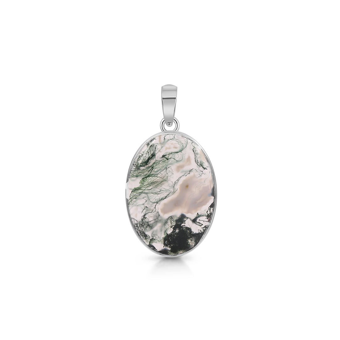 Premium Moss Agate Silver Pendant - Elegant Nature-Inspired Jewelry