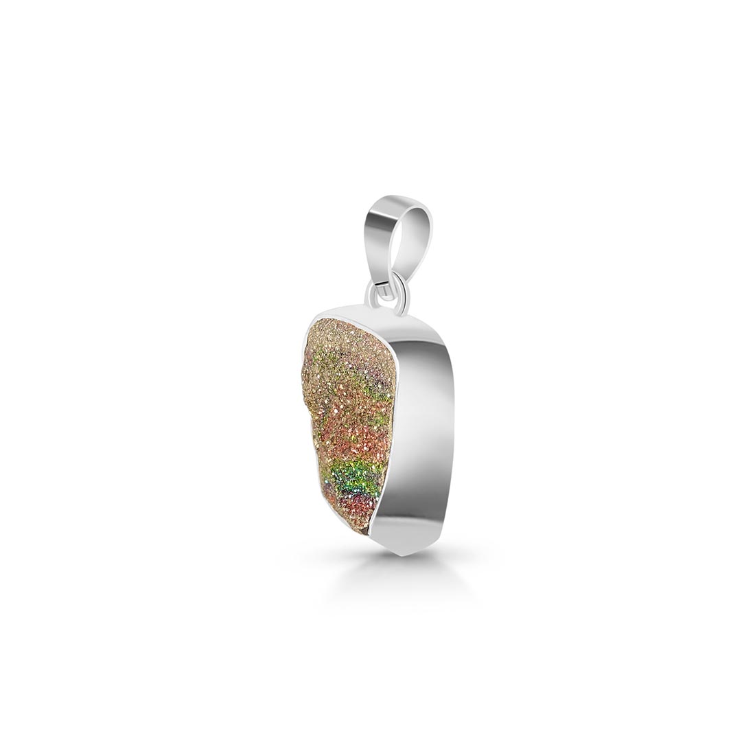 Premium Spectropyrite Druzy Pendant - Elegant Silver Statement Jewelry