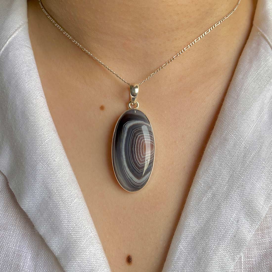 Premium Botswana Agate Pendant - Sterling Silver Elegance