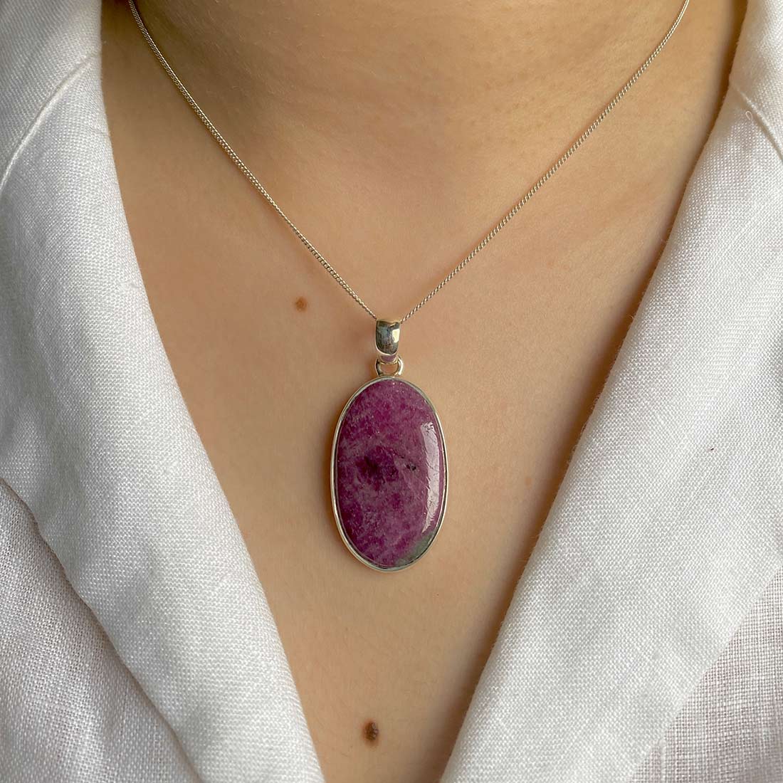 Premium Pink Ruby Zoisite Silver Pendant - Elegant Statement Jewelry