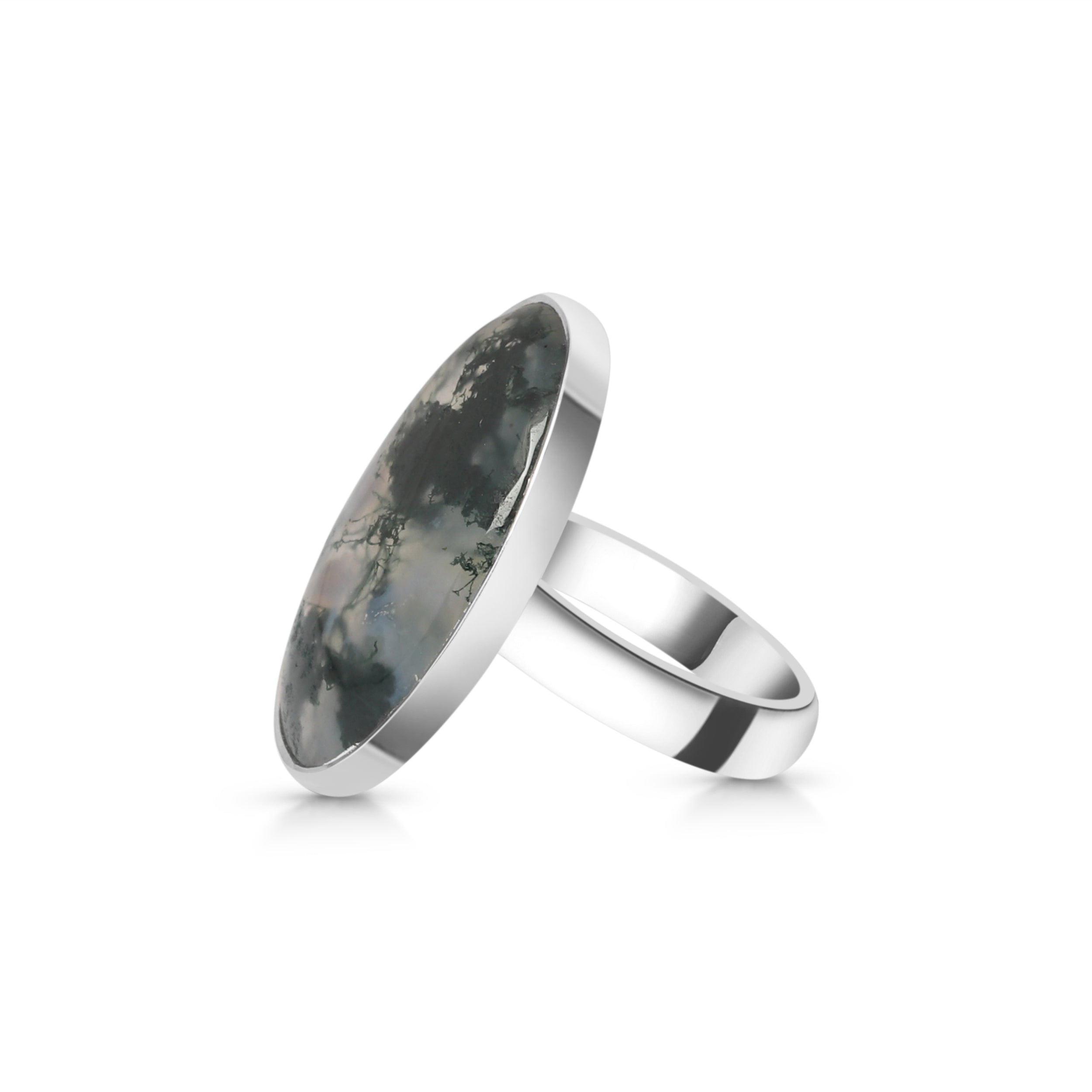 Premium Moss Agate Adjustable Ring - MOA-R-17 | Elegant Sterling Silver Jewelry