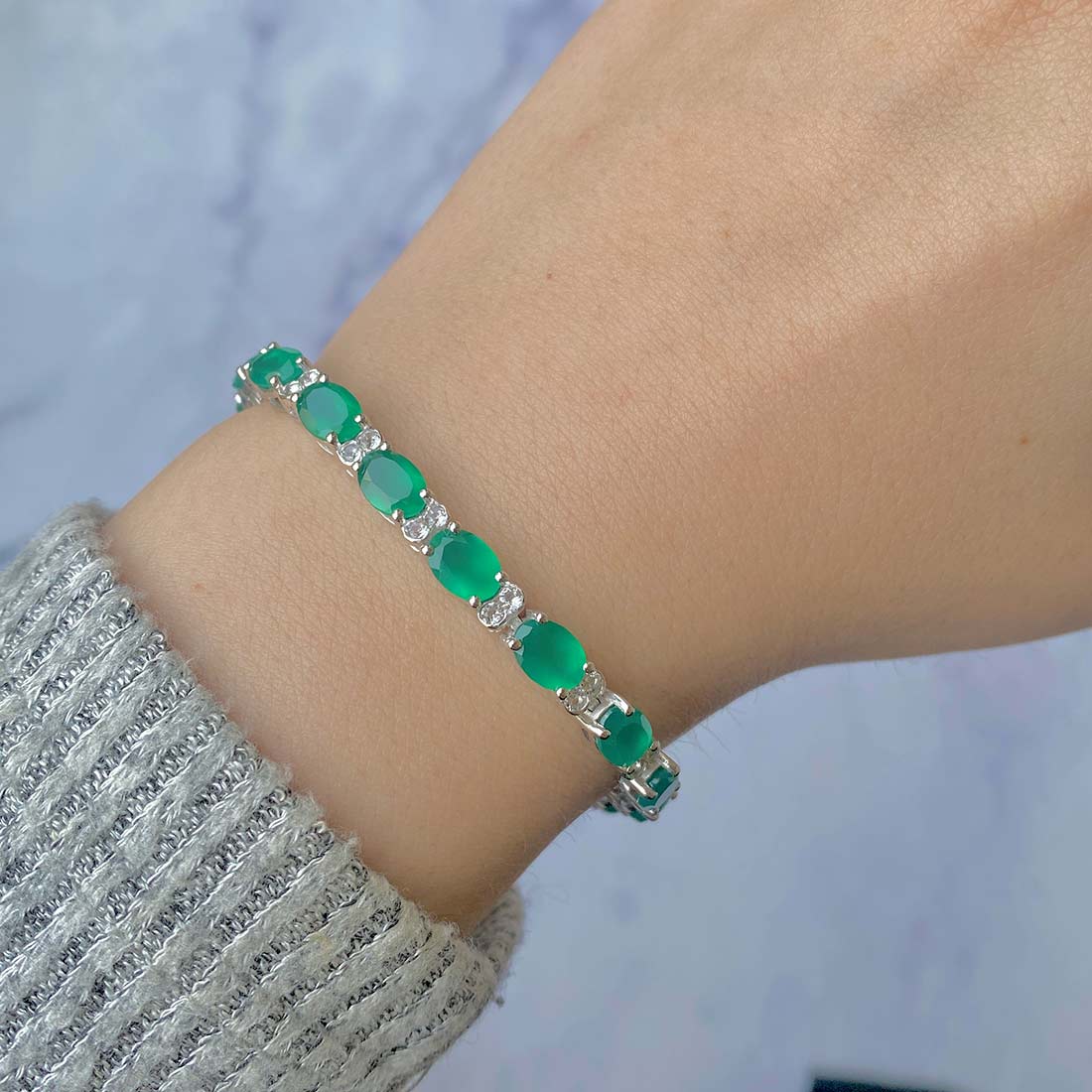 Premium Green Onyx Bracelet - Elegant 925 Sterling Silver Jewelry (GRO-SB-108)