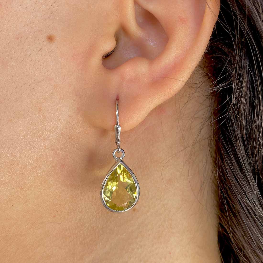 Premium Lemon Quartz Leverback Earrings - LEM-SE-725