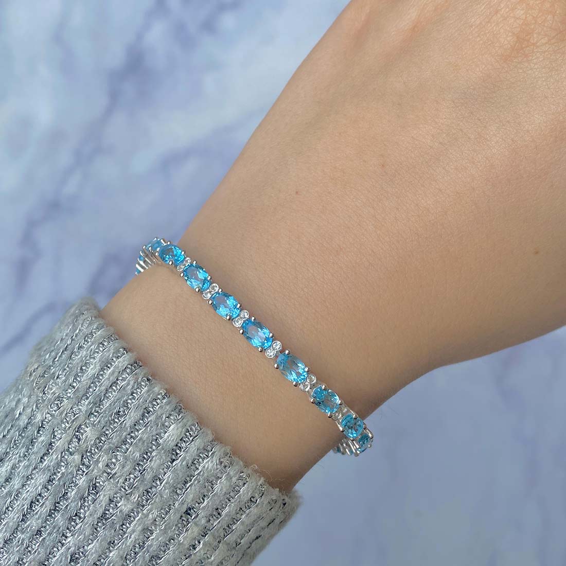 Premium Swiss Blue Topaz Bracelet - Elegant 925 Sterling Silver Jewelry